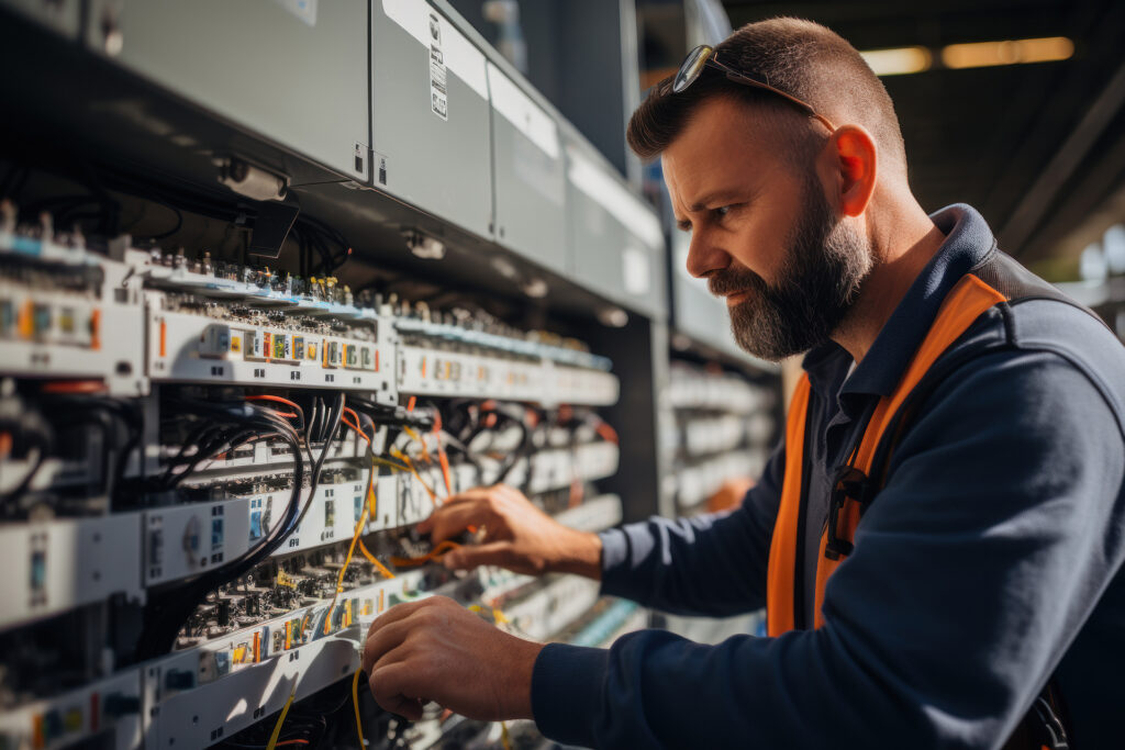 Portrait of a young male technician working in an electrical pan