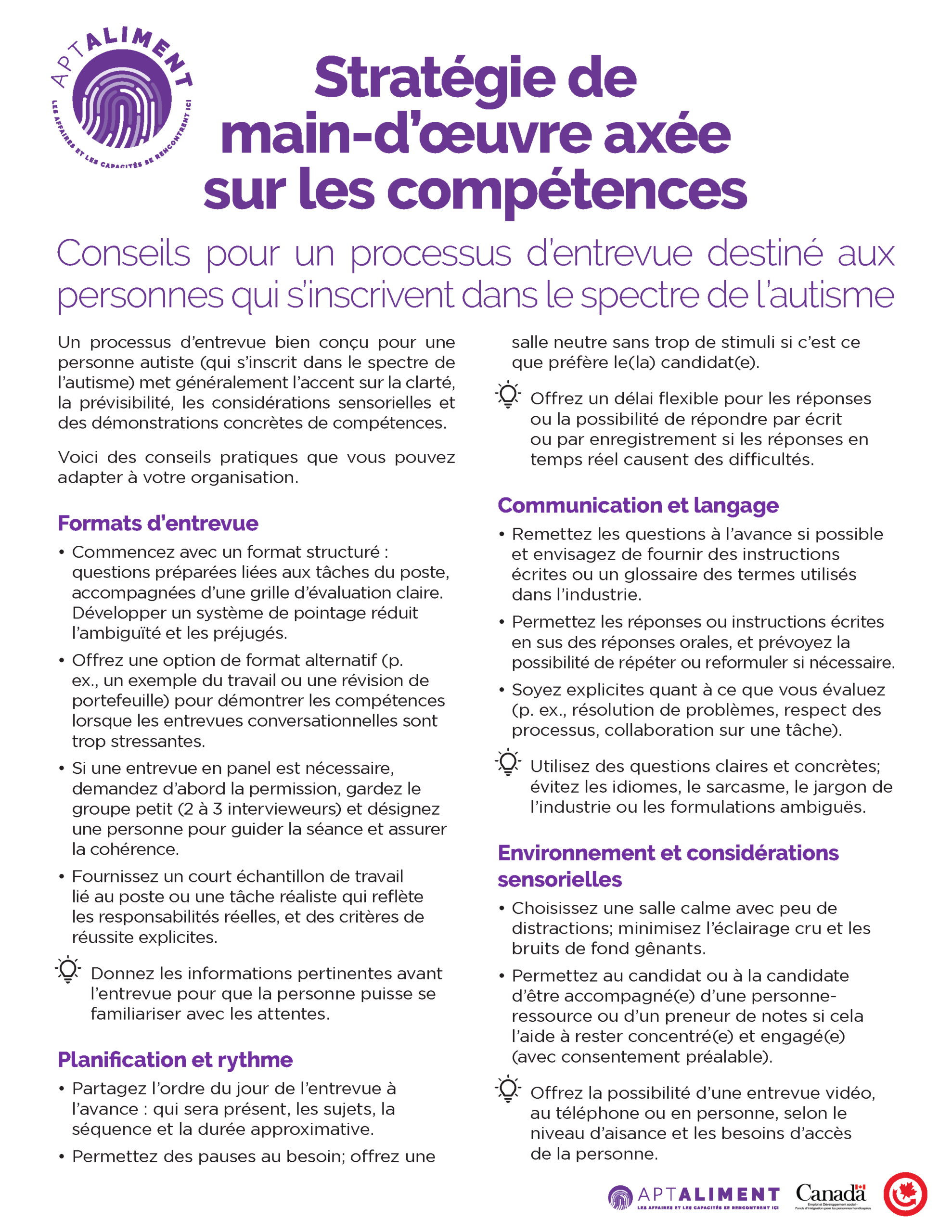 Conseils pour le processus d'entretien pour les personnes sur le spectre